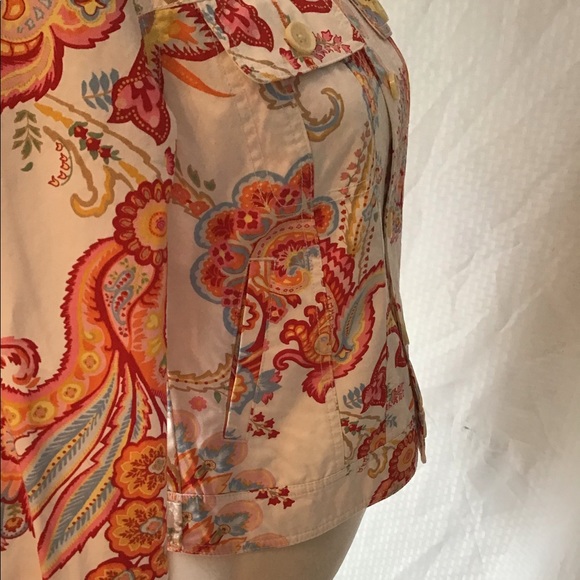 Tommy Hilfiger Bright Paisley White Denim Jacket Sz PM - Picture 3 of 8